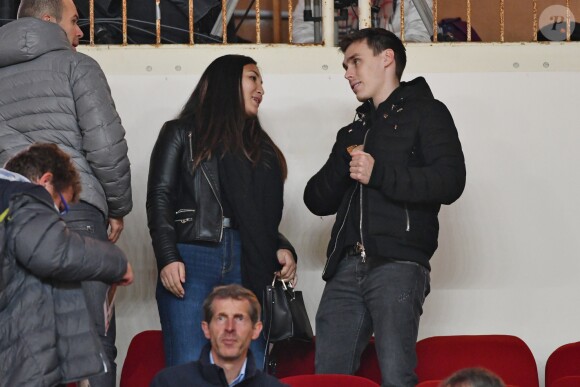 Louis Ducruet et sa fiancée Marie Chevallier au stade Louis-II de Monaco pour le match entre l'AS Monaco et le Paris Saint-Germain (0-4) en clôture de la 13e journée du championnat de Ligue 1, le 11 novembre 2018. © Bruno Bebert/Bestimage