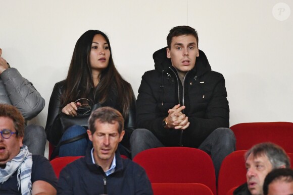 Louis Ducruet et sa fiancée Marie Chevallier au stade Louis-II de Monaco pour le match entre l'AS Monaco et le Paris Saint-Germain (0-4) en clôture de la 13e journée du championnat de Ligue 1, le 11 novembre 2018. © Bruno Bebert/Bestimage