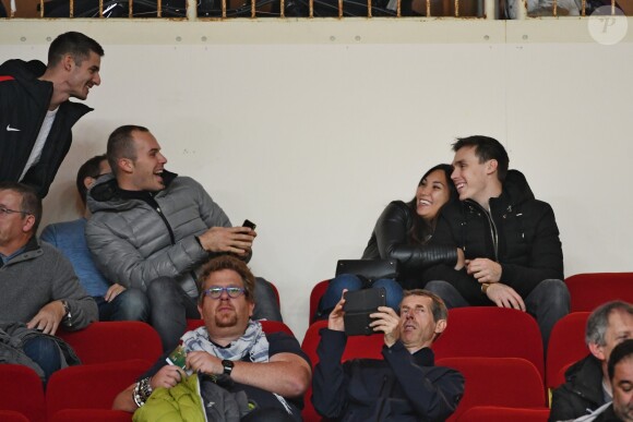 Louis Ducruet et sa fiancée Marie Chevallier au stade Louis-II de Monaco pour le match entre l'AS Monaco et le Paris Saint-Germain (0-4) en clôture de la 13e journée du championnat de Ligue 1, le 11 novembre 2018. © Bruno Bebert/Bestimage