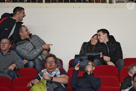 Louis Ducruet et sa fiancée Marie Chevallier au stade Louis-II de Monaco pour le match entre l'AS Monaco et le Paris Saint-Germain (0-4) en clôture de la 13e journée du championnat de Ligue 1, le 11 novembre 2018. © Bruno Bebert/Bestimage
