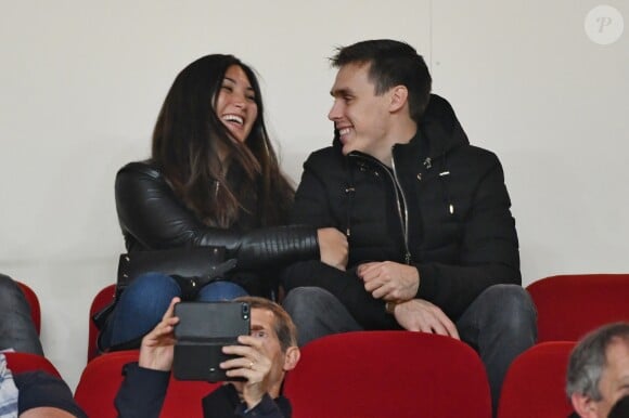 Louis Ducruet et sa fiancée Marie Chevallier au stade Louis-II de Monaco pour le match entre l'AS Monaco et le Paris Saint-Germain (0-4) en clôture de la 13e journée du championnat de Ligue 1, le 11 novembre 2018. © Bruno Bebert/Bestimage