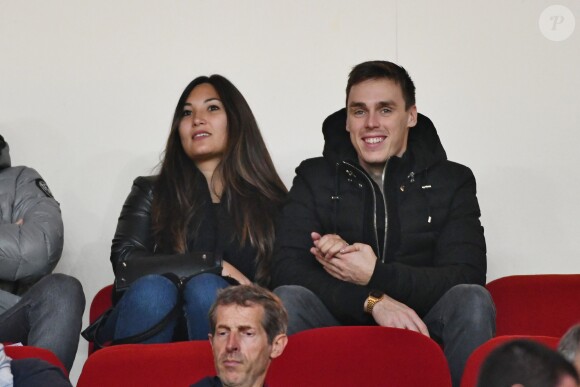 Louis Ducruet et sa fiancée Marie Chevallier au stade Louis-II de Monaco pour le match entre l'AS Monaco et le Paris Saint-Germain (0-4) en clôture de la 13e journée du championnat de Ligue 1, le 11 novembre 2018. © Bruno Bebert/Bestimage