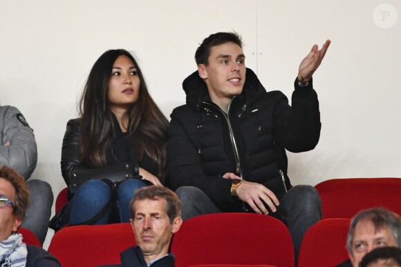 Louis Ducruet et sa fiancée Marie Chevallier au stade Louis-II de Monaco pour le match entre l'AS Monaco et le Paris Saint-Germain (0-4) en clôture de la 13e journée du championnat de Ligue 1, le 11 novembre 2018. © Bruno Bebert/Bestimage