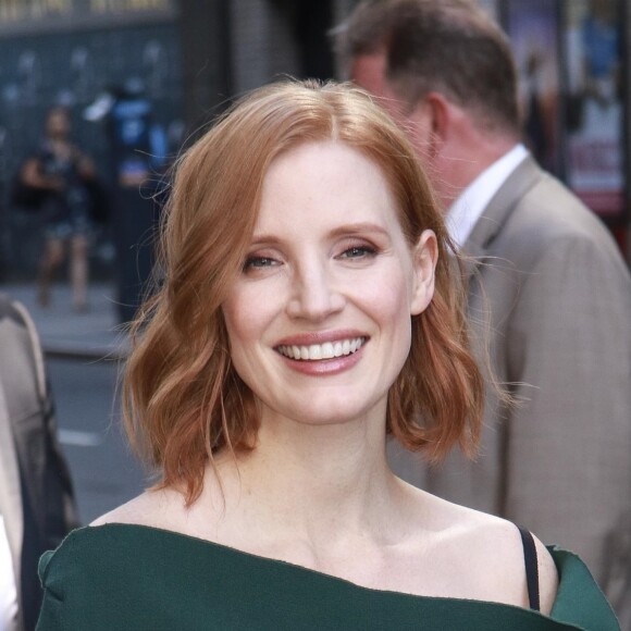 Arrivée et Sortie de Jessica Chastain à l'émission "The Late Show " de Stephen Colbert, à New York, le 25 juin 2018.