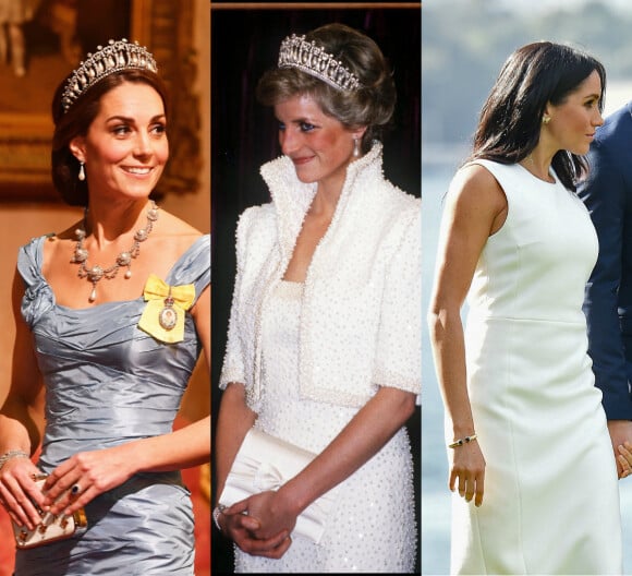 Retour sur les bijoux de Lady Diana portés par Kate Middleton et Meghan Markle.