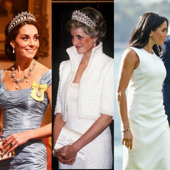 Retour sur les bijoux de Lady Diana portés par Kate Middleton et Meghan Markle.