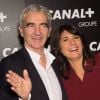Raymond Domenech et sa compagne Estelle Denis - Soirée des animateurs du Groupe Canal+ au Manko à Paris le 3 février 2016.