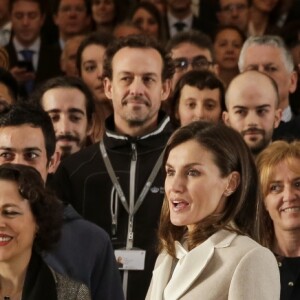 La reine Letizia d'Espagne assistait au 40e anniversaire de l'Institut national de l'emploi à Madrid le 28 novembre 2018.