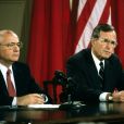  George H.W. Bush et Mikhail Gorbachev lors d'une conférence de presse après leur rencontre le 3 juin 1990. L'ancien président des Etats-Unis est mort à l'âge de 94 ans le 30 novembre 2018. 