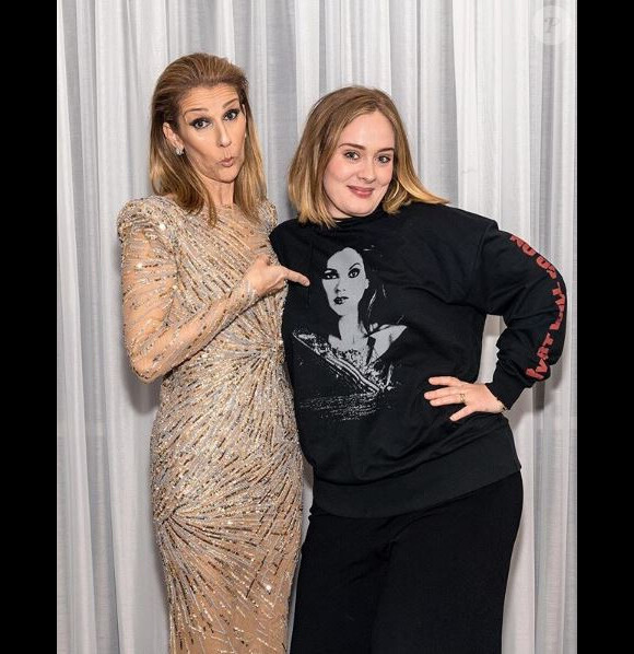 Céline Dion pose avec Adele, à Las Vegas, en janvier 2018
