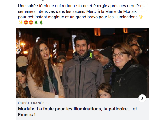 Émeric et sa chérie de sortie à Morlaix (Finistère). Décembre 2018. Publication Facebook.