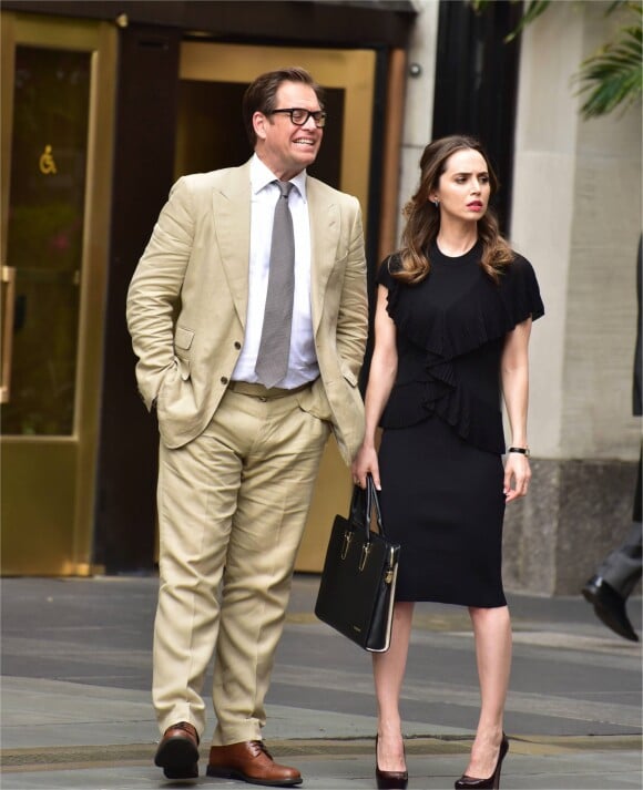 Michael Weatherly et Eliza Dushku sur le tournage de la série télé " Bull " in New York Le 29 avril 2017