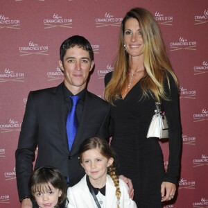 Christophe Soumillon, Sophie Thalmann et leurs enfants Charlie et Mika - 64eme Ceremonie des Cravaches d' Or au Theatre des Champs-Elysees a Paris le 3 avril 2013.