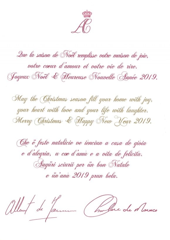 Exclusif - Carte de voeux 2019 de la famille princière de Monaco. © Palais Princier Monaco via Bestimage