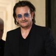 Le chanteur et confondateur de l'ONG ONE, Bono (groupe U2) est reçu par le président de la République française, dans la perspective du prochain G7, au palais de l'Elysée à Paris, France, le 10 septembre 2018. © Stéphane Lemouton/Bestimage
