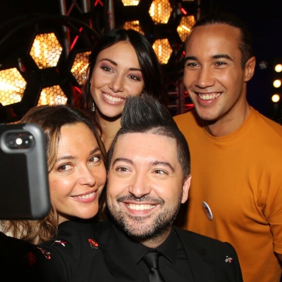 Exclusif - Sandrine Quétier, Chris Marques, Delphine Wespiser (Miss France 2012) et Laurent Maistret - Dans les coulisses de l'engistrement l'émission "Tout le monde chante contre le cancer : les stars relèvent le défi" au Palais des Sports à Paris, le 11 décembre 2018. Diffusion prévue le 3 janvier 2019 à 21h sur W9 © Ausset Lacroix- Guignebourg / Bestimage