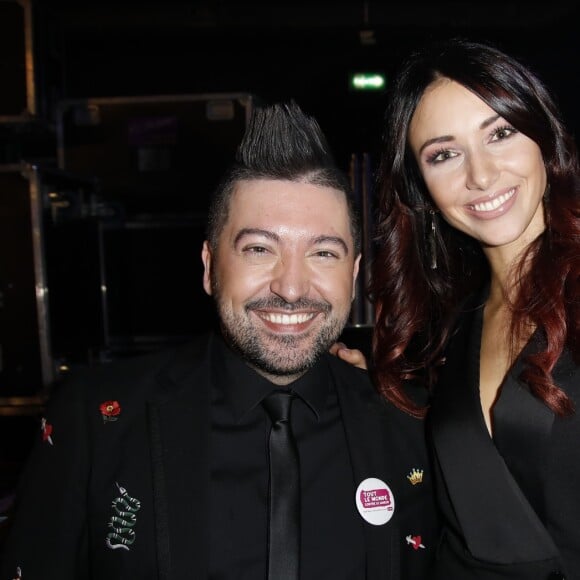 Exclusif - Chris Marques et Delphine Wespiser (Miss France 2012) - Dans les coulisses de l'engistrement l'émission "Tout le monde chante contre le cancer : les stars relèvent le défi" au Palais des Sports à Paris, le 11 décembre 2018. Diffusion prévue le 3 janvier 2019 à 21h sur W9 © Ausset Lacroix- Guignebourg / Bestimage