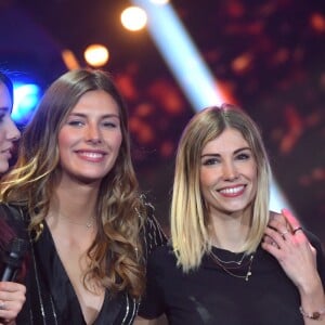 Exclusif - Camille Cerf, Alexandra Rosenfeld et Delphine Wespiser - Enregistrement de l'émission "Tout le monde chante contre le cancer : les stars relèvent le défi" au Palais des Sports à Paris, le 11 décembre 2018. Diffusion le 3 janvier 2019 à 21h sur W9.