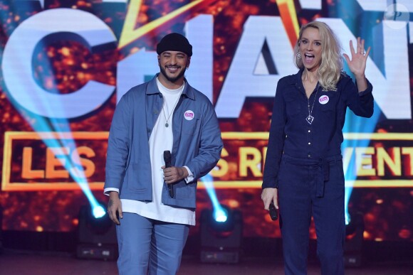 Exclusif - Slimane et Elodie Gossuin - Enregistrement de l'émission "Tout le monde chante contre le cancer : les stars relèvent le défi" au Palais des Sports à Paris, le 11 décembre 2018. Diffusion le 3 janvier 2019 à 21h sur W9.