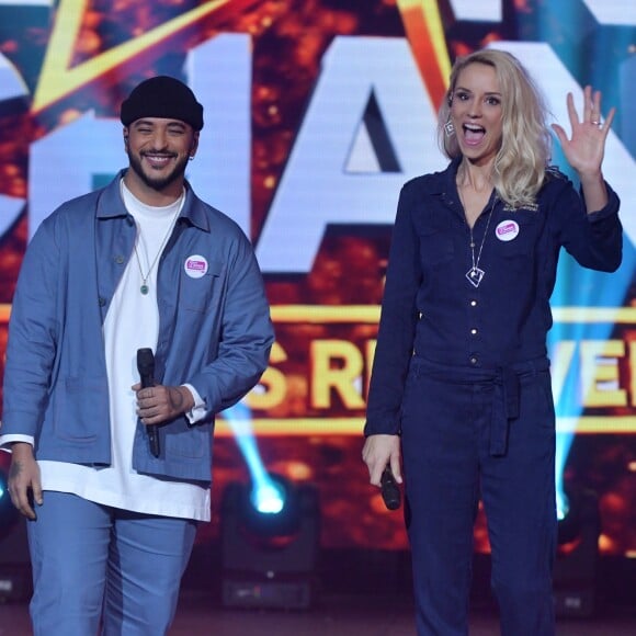 Exclusif - Slimane et Elodie Gossuin - Enregistrement de l'émission "Tout le monde chante contre le cancer : les stars relèvent le défi" au Palais des Sports à Paris, le 11 décembre 2018. Diffusion le 3 janvier 2019 à 21h sur W9.