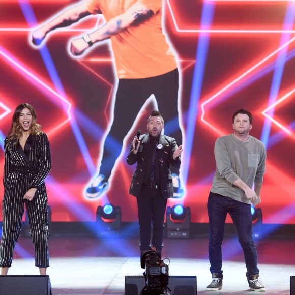 Exclusif - Alexandra Rosenfeld, Camille Cerf, Chris Marques, Norbert Tarayre et Jérôme Anthony - Enregistrement de l'émission "Tout le monde chante contre le cancer : les stars relèvent le défi" au Palais des Sports à Paris, le 11 décembre 2018. Diffusion le 3 janvier 2019 à 21h sur W9.