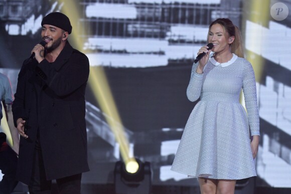 Exclusif - Slimane et Vitaa - Enregistrement de l'émission "Tout le monde chante contre le cancer : les stars relèvent le défi" au Palais des Sports à Paris, le 11 décembre 2018. Diffusion le 3 janvier 2019 à 21h sur W9.