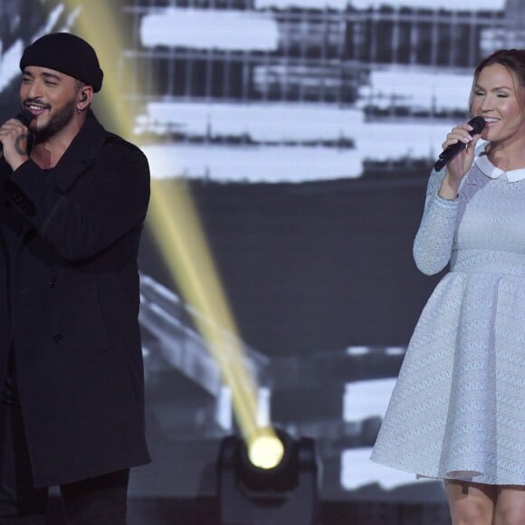 Exclusif - Slimane et Vitaa - Enregistrement de l'émission "Tout le monde chante contre le cancer : les stars relèvent le défi" au Palais des Sports à Paris, le 11 décembre 2018. Diffusion le 3 janvier 2019 à 21h sur W9.