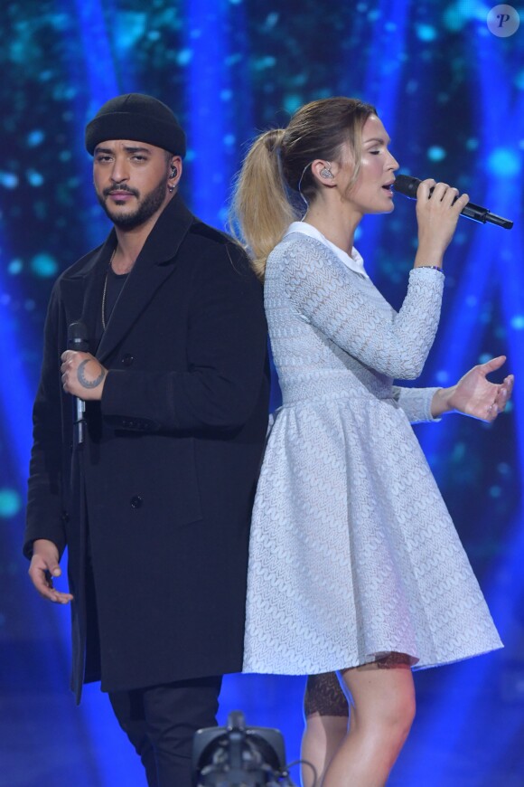 Exclusif - Slimane et Vitaa - Enregistrement de l'émission "Tout le monde chante contre le cancer : les stars relèvent le défi" au Palais des Sports à Paris, le 11 décembre 2018. Diffusion le 3 janvier 2019 à 21h sur W9.