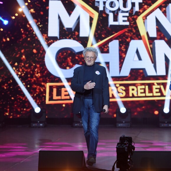 Exclusif - Nelson Monfort et Agathe Lecaron - Enregistrement de l'émission "Tout le monde chante contre le cancer : les stars relèvent le défi" au Palais des Sports à Paris, le 11 décembre 2018. Diffusion le 3 janvier 2019 à 21h sur W9.