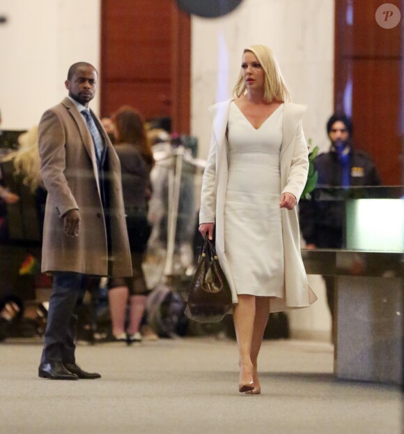 Exclusif - Katherine Heigl sur le tournage de la série Suits à Toronto le 29 avril 2018.