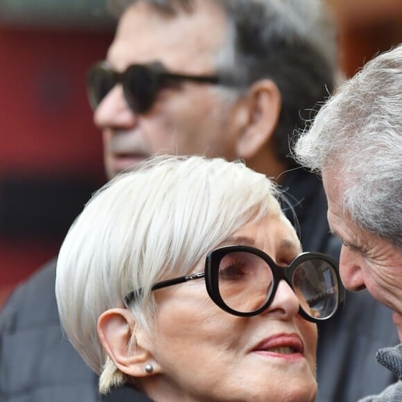 Nicole Croisille et Claude Lelouch durant les obsèques de Francis Lai, le compositeur et musicien niçois spécialiste de musique de films et de chansons, à l'église Sainte Réparate à Nice le 14 novembre 2018. © Bruno Bebert / Bestimage