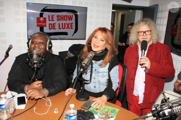 Exclusif - Magloire, Pierre-Jean Chalençon et Julie Pietri lors de l'émission "Le Show de Luxe" sur la Radio Voltage à Paris, France, le 26 novembre 2018. © Philippe Baldini/Bestimage