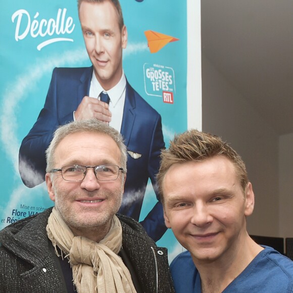 Laurent Ruquier et JeanFi Janssens au cocktail après la générale du spectacle "JeanFi (Janssens) Décolle" à l'Alhambra à Paris, le 7 décembre 2017. © Giancarlo Gorassini/Bestimage