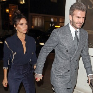 David et Victoria Beckham arrivent au dîner "Mens GQ" pour célébrer la Fashion Week à Londres le 7 janvier 2019.