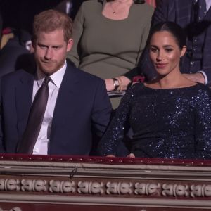 Le prince Harry, duc de Sussex, et Meghan Markle, duchesse de Sussex, enceinte, à la représentation du 10ème anniversaire du spectacle du Cirque du Soleil "Totem" au Roayl Albert Hall à Londres, le 16 janvier 2019.