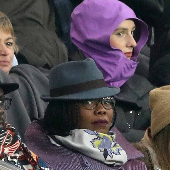 Lilian Thuram et Kareen Guiock - People dans les tribunes du match de football PSG - Guingamp (9-0) au Parc des Princes à Paris le 19 janvier 2019.