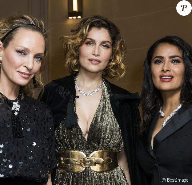 Uma Thurman, Laetitia Casta et Salma Hayek - Soirée de cocktail Boucheron Place Vendôme lors de la fashion week à Paris, le 20 janvier 2019. © Olivier Borde/Bestimage