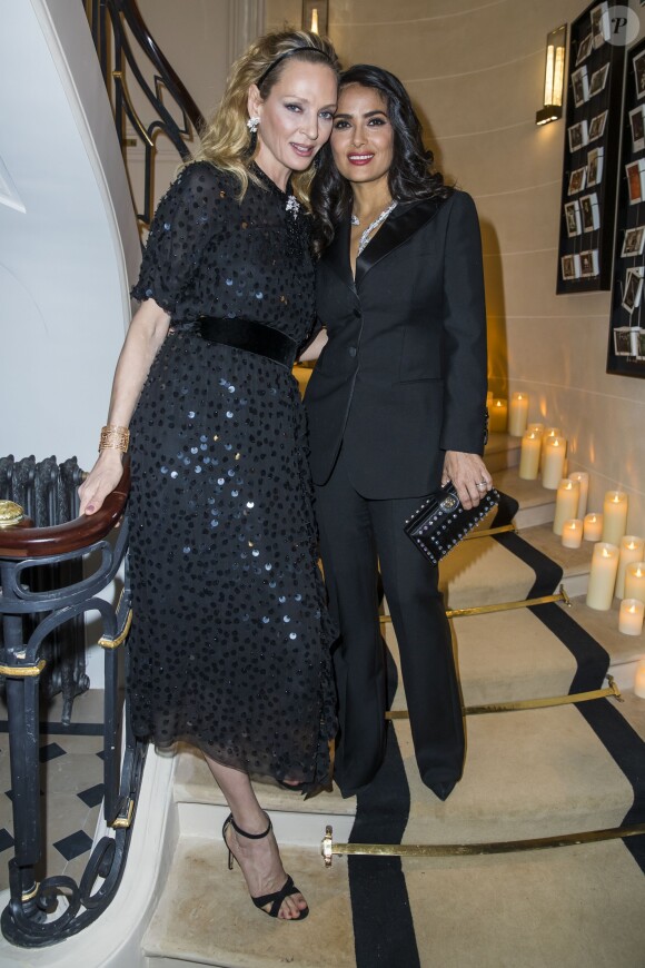Uma Thurman et Salma Hayek - Soirée de cocktail Boucheron Place Vendôme lors de la fashion week à Paris, le 20 janvier 2019. © Olivier Borde/Bestimage