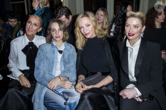 Celine Dion, Uma Thurman et sa fille Maya Hawke en front row du défilé de mode Haute-Couture printemps-été 2019 "Giorgio Armani Prive Haute Couture" à Paris le 22 janvier 2019. © Olivier Borde / Bestimage