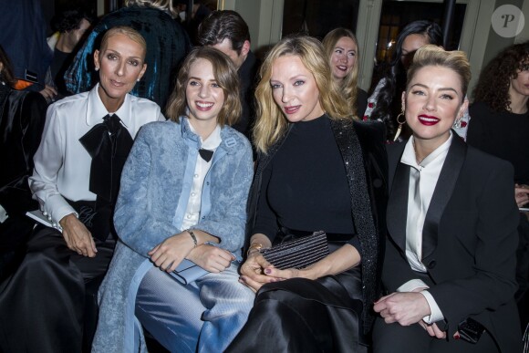 Celine Dion, Uma Thurman et sa fille Maya Hawke en front row du défilé de mode Haute-Couture printemps-été 2019 "Giorgio Armani Prive Haute Couture" à Paris le 22 janvier 2019. © Olivier Borde / Bestimage
