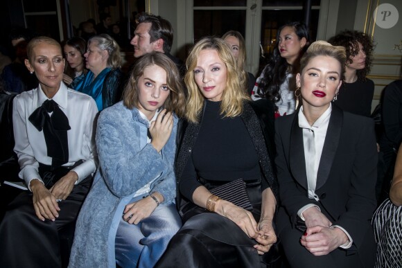 Celine Dion, Uma Thurman et sa fille Maya Hawke en front row du défilé de mode Haute-Couture printemps-été 2019 "Giorgio Armani Prive Haute Couture" à Paris le 22 janvier 2019. © Olivier Borde / Bestimage