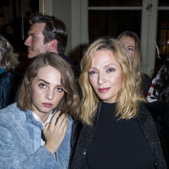 Celine Dion, Uma Thurman et sa fille Maya Hawke en front row du défilé de mode Haute-Couture printemps-été 2019 "Giorgio Armani Prive Haute Couture" à Paris le 22 janvier 2019. © Olivier Borde / Bestimage