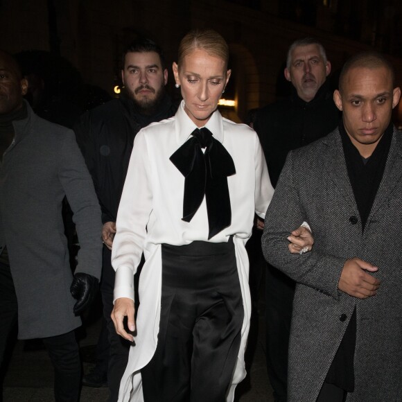 Céline Dion, Pepe Munoz à l'extérieur du défilé de mode Haute-Couture printemps-été 2019 "Giorgio Armani" à Paris. Le 22 janvier 2019