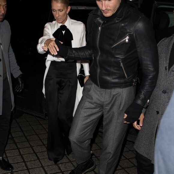 Céline Dion, Pepe Munoz à l'extérieur du défilé de mode Haute-Couture printemps-été 2019 "Giorgio Armani" à Paris. Le 22 janvier 2019