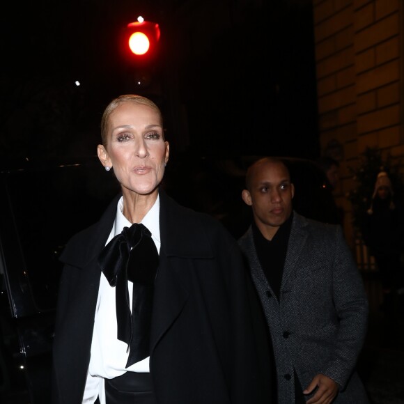 Celine Dion, avec Pepe Munoz, quitte son hôtel à Paris pour se rendre au défilé de mode Haute-Couture printemps-été 2019 "Giorgio Armani" le 22 janvier 2019 © Cyril Moreau / Bestimage