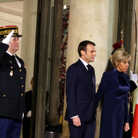 Le président de la République française Emmanuel Macron et la première dame Brigitte Macron accueillent le président de l'État d'Israël Reuven Rivlin et sa femme Nechama Rivlin - Dîner officiel en l'honneur du président israélien et sa femme au palais de l'Elysée à Paris, le 23 janvier 2019. © Dominique Jacovides/Bestimage