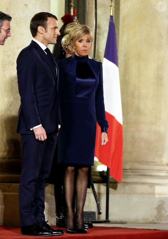 Le président de la République française Emmanuel Macron et la première dame Brigitte Macron accueillent le président de l'État d'Israël Reuven Rivlin et sa femme Nechama Rivlin - Dîner officiel en l'honneur du président israélien et sa femme au palais de l'Elysée à Paris, le 23 janvier 2019. © Dominique Jacovides/Bestimage