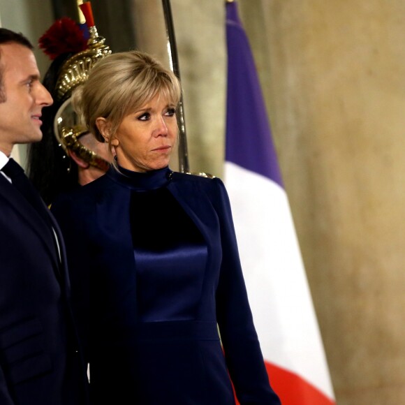 Le président de la République française Emmanuel Macron et la première dame Brigitte Macron accueillent le président de l'État d'Israël Reuven Rivlin et sa femme Nechama Rivlin - Dîner officiel en l'honneur du président israélien et sa femme au palais de l'Elysée à Paris, le 23 janvier 2019. © Dominique Jacovides/Bestimage