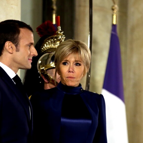 Le président de la République française Emmanuel Macron et la première dame Brigitte Macron accueillent le président de l'État d'Israël Reuven Rivlin et sa femme Nechama Rivlin - Dîner officiel en l'honneur du président israélien et sa femme au palais de l'Elysée à Paris, le 23 janvier 2019. © Dominique Jacovides/Bestimage