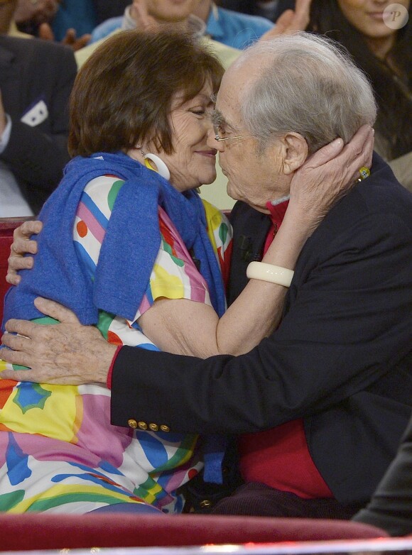 Macha Méril et son compagnon Michel Legrand - Enregistrement de l'émission "Vivement dimanche" à Paris le 5 mars 2014 et qui sera diffusée le 9 Mars.